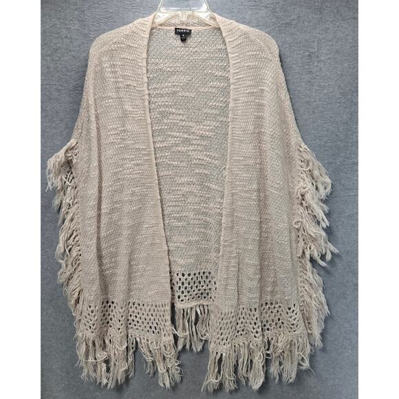 Torrid Ivory Fringe Poncho Cardigan Sweater Size 2X - Picture 2 of 6